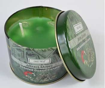 Atrae Dinero (Attract Money) quartz tin candle