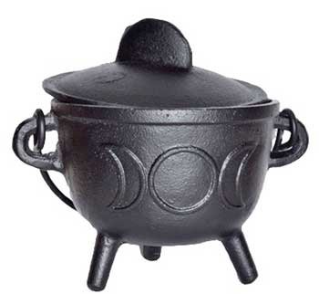 5" Cast iron cauldron w/ lid Triple Moon