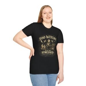 Too Witchy T-Shirt — Funny Witchy Graphic Tee with Moon Phases & Cauldron
