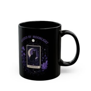 Guided by Moonlight Black Cat Mug — 11oz/15oz Mystical Coffee Cup